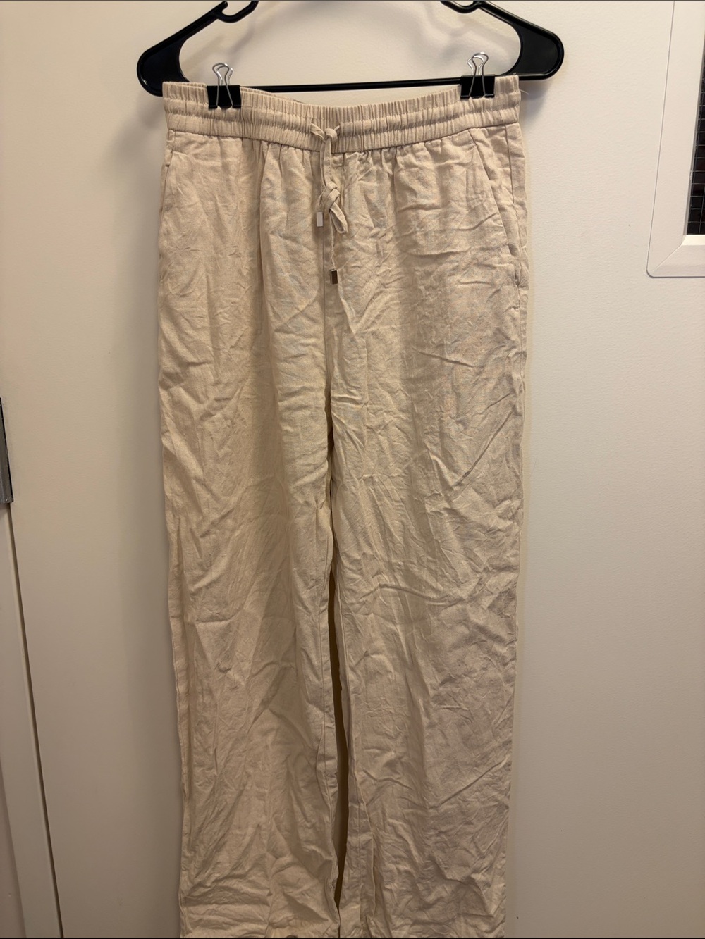 Zara Cream Straight-Leg Drawstring Pants
